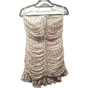 Zara Floral Ruched Floral Metallic Detail Strapless mini dress NWT Size Medium